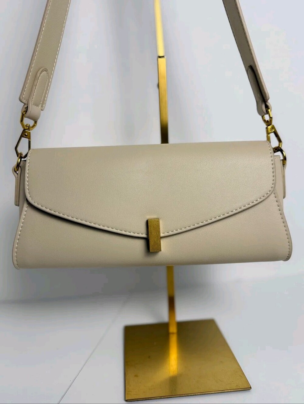 Rachel Zoe Cream Leather Shoulder Bag with Gold Hardware
